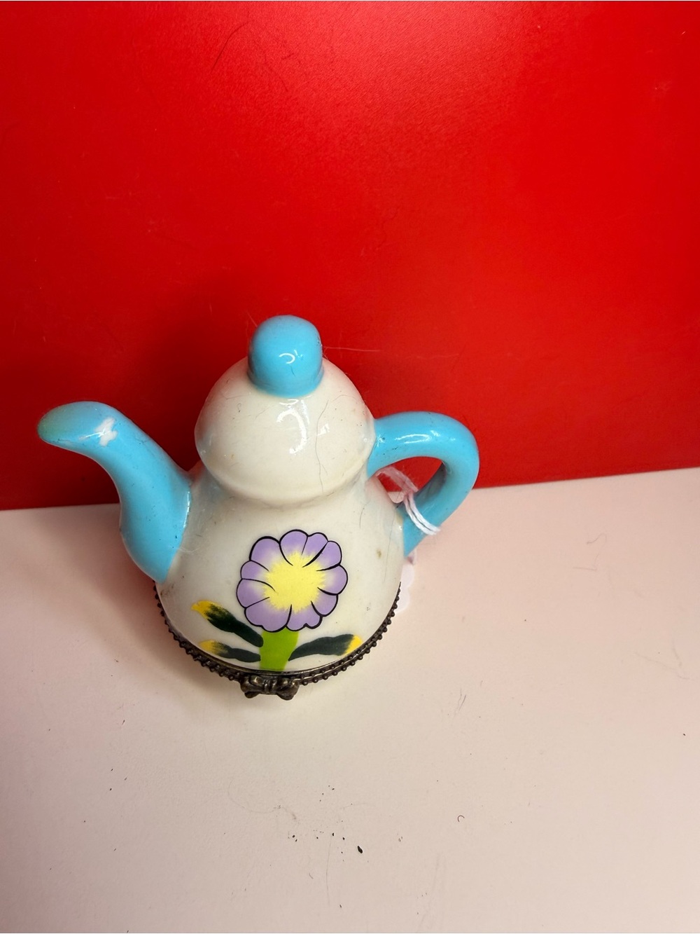 Decorative Ceramic Teapot Trinket Box - Blue and White Floral